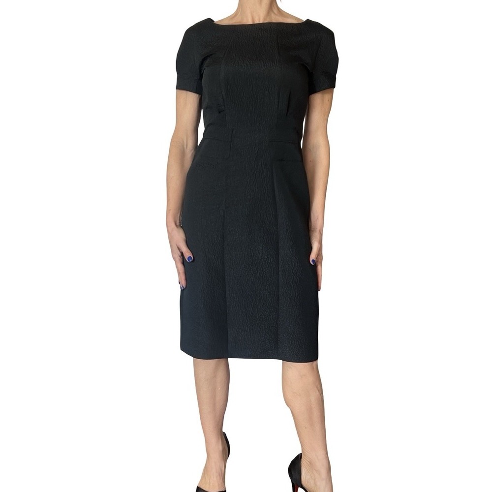 Dorothee Schumacher Women's Dress Small Black Boat Neck Cap Sleeve Textured LBD